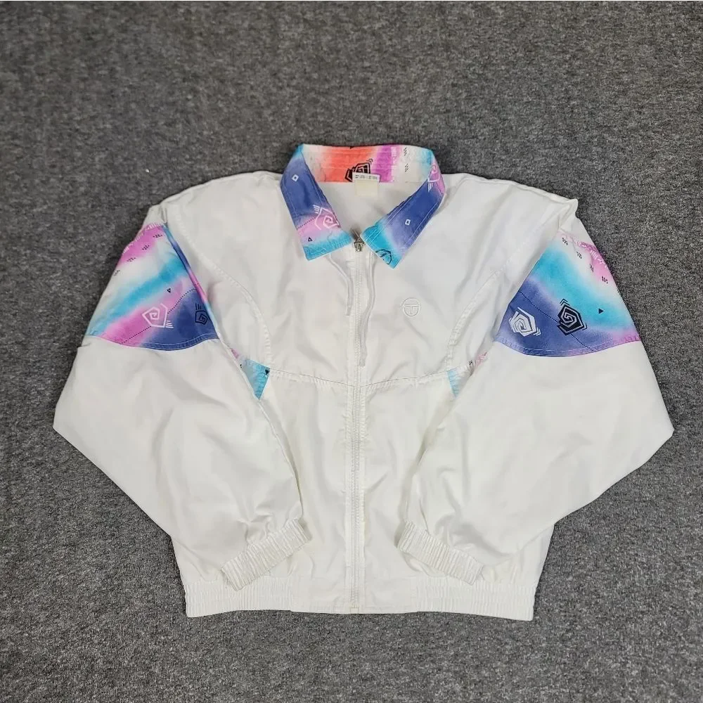 Vintage Sergio Tacchini Track Jacket Women’s M White Colorblock 80s 90s Tennis.